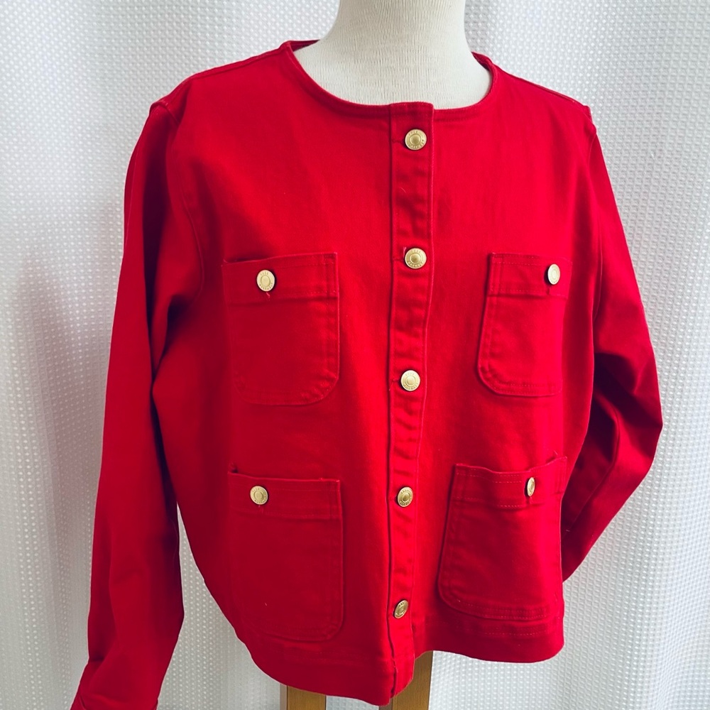 Red Denim Jacket Gold Buttons Free Assembly XL Worn Once
